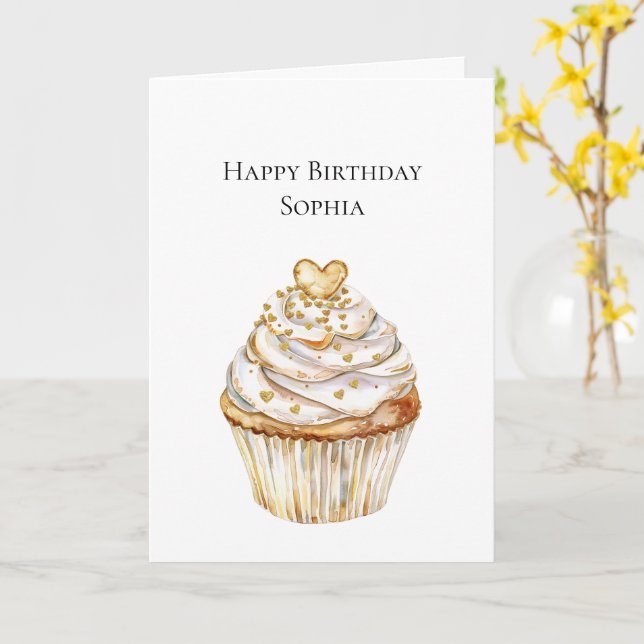 Goldherzen-Cupcake-Geburtstag Karte (Gelbe Blume)