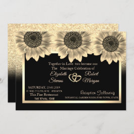 Goldherzen, Sonnenblumen, Einladung zum Hochzeitsf