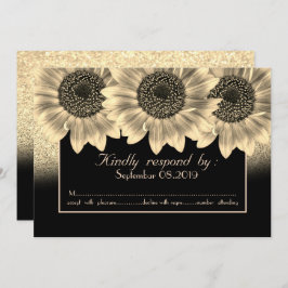 Goldherzen, Sonnenblumen, Glitzer-RSVP-Karte Einladung