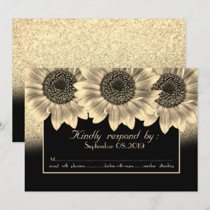 Goldherzen, Sonnenblumen, Glitzer-RSVP-Karte Einladung
