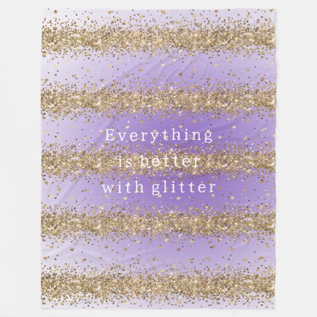 Goldherzen Sparkle Lila Glitzer Zitat Fleecedecke (Vorderseite)