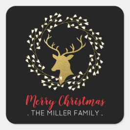 Goldhirsche und -kranke | Weihnachtsaufkleber Quadratischer Aufkleber