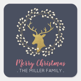 Goldhirsche und -kranke | Weihnachtsaufkleber Quadratischer Aufkleber