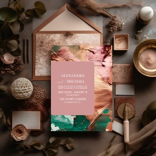 Goldhochzeit der abstrakten Smaragdgrünen Rose Einladung