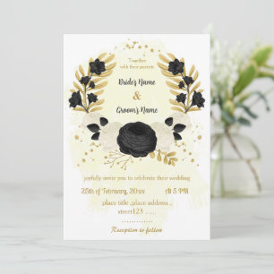 Goldhochzeit in Schwarz-Weiß-Blume Einladung