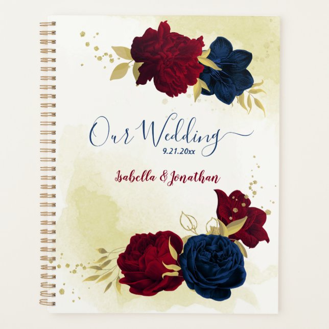 Goldhochzeit von Navy & Red Blume Planer (Vorderseite)