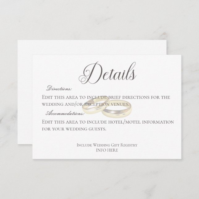 Goldhochzeiten auf weißen Hochzeiten Details Begleitkarte (Vorne/Hinten)