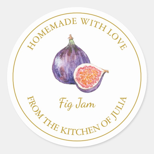 Goldhommade Fig-Jam-Label | weiß Runder Aufkleber (Vorderseite)