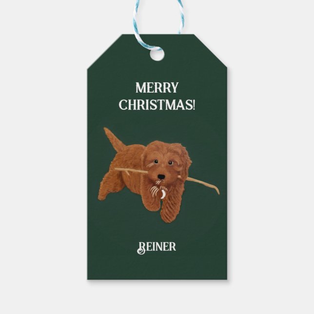 Goldie Doodle Grün Geschenkanhänger (Vorderseite)