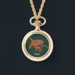 Goldie Golden Doodle Necklace Armbanduhr<br><div class="desc">A necklace watch with cute Golden Doodle images. The text may be personalized. Original artwork by WB.</div>