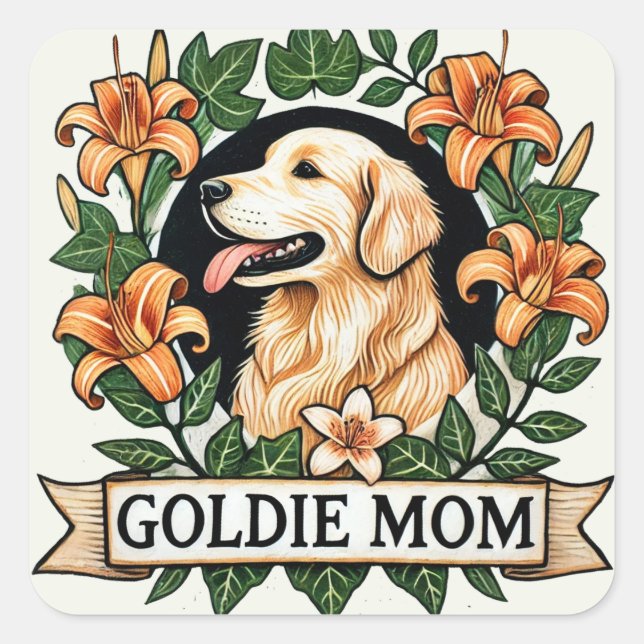 Goldie Mama Golden Retriever Hunde Mamas Quadratischer Aufkleber (Vorderseite)