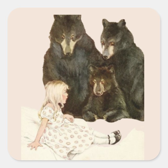 Goldilocks & the 3 Bears Vintage Illustrations Quadratischer Aufkleber (Vorderseite)