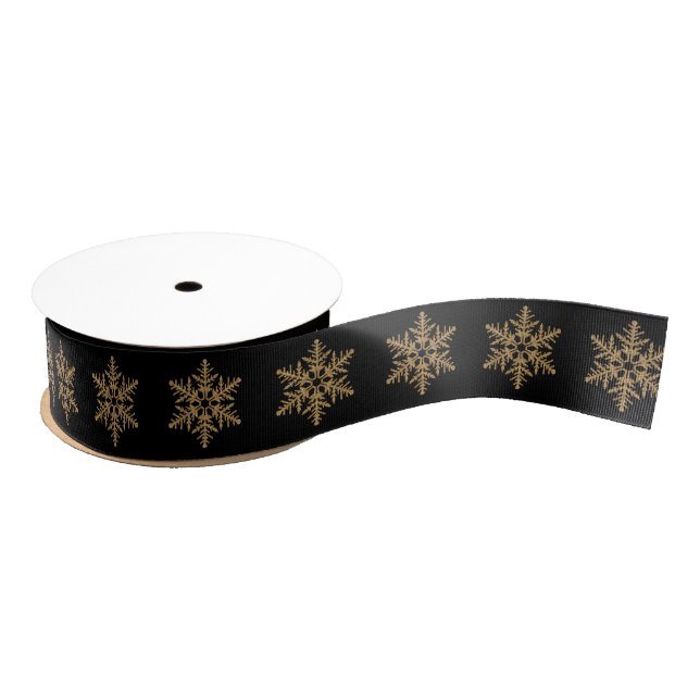 GoldImitat-Glitzer-Schneeflocken Ripsband (Spule)