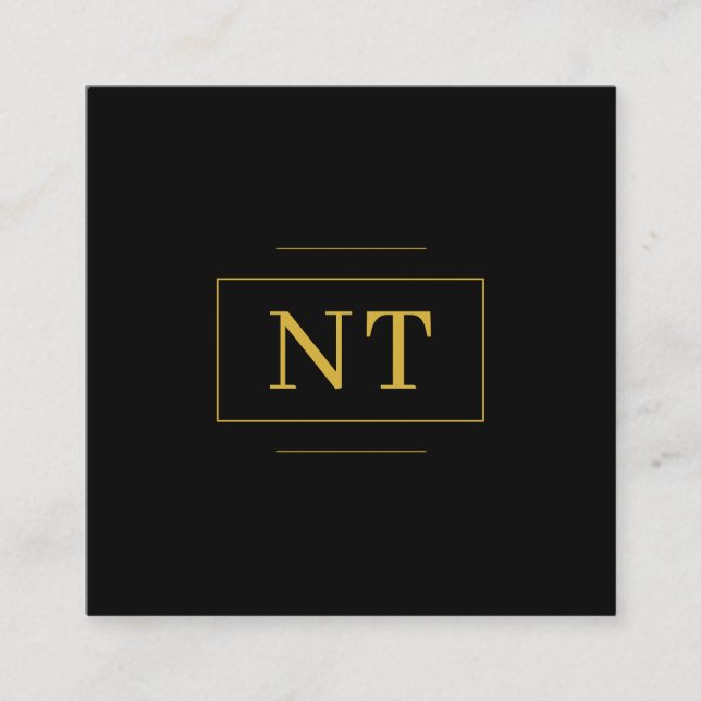 Goldinitialen an der Grenze Minimalistisch Schwarz Quadratische Visitenkarte (Vorderseite)