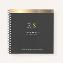 Goldinitialen und Streifen, Name Beruf, dunkelgrau Notizbuch