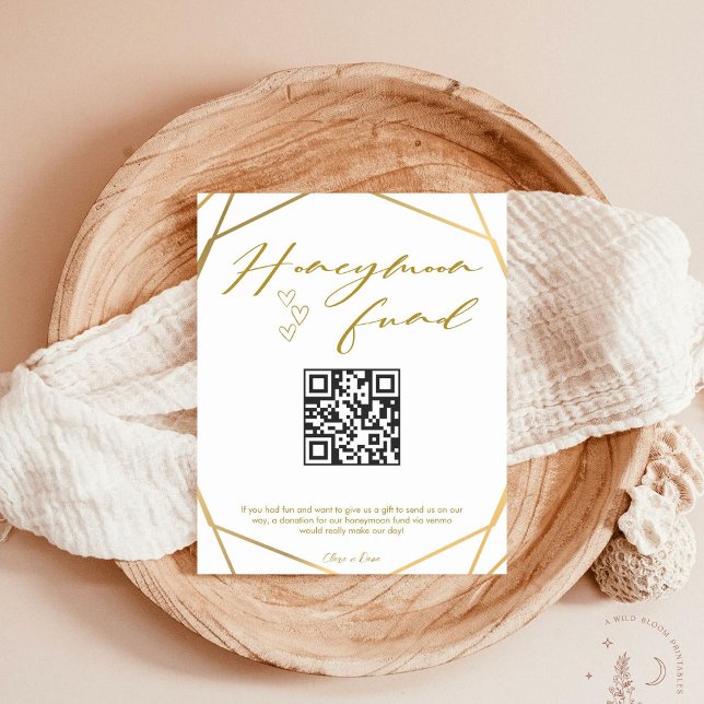 Goldkalligrafie-Honeymoon-Fonds QR-Code Hochzeit Sockelschild (Von Creator hochgeladen)
