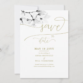 Goldkalligrafie Magnolia Hochzeit Speichern Sie da Einladung