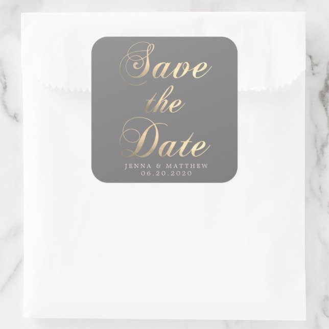 Goldkalligrafie-Save the Date-Aufkleber Quadratischer Aufkleber (Tasche)