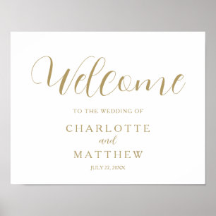 Goldkalligrafie   White Welcome Wedding Poster