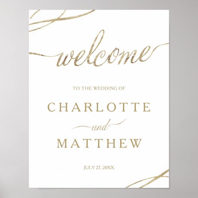 Goldkalligrafie | White Welcome Wedding Poster (Vorne)