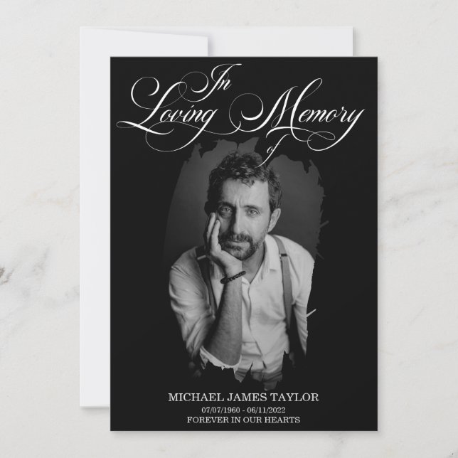 Goldkalligrafisches Foto zur Beerdigung des Gedäch Einladung (Vorderseite)