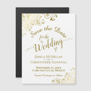 Goldkalligraphie auf Weiß speichern Sie das Datums Magnetkarte