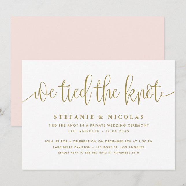 Goldkalligraphie, die wir an die Knotehe klebten Einladung (Vorne/Hinten)