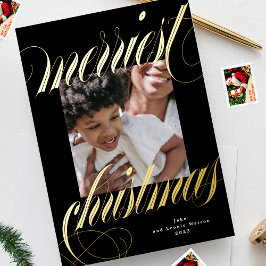 Goldkalligraphie ein Foto Folien Feiertagskarte