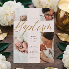 Goldkalligraphie Foto Collage Baby Taufkreuz Einladung