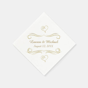 Goldkalligraphie Herz Swirl Hochzeit Serviette