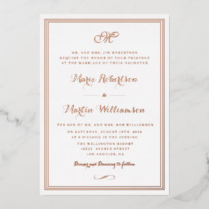 Goldkalligraphie-Hochzeit in Schwarz und Rose Folieneinladung