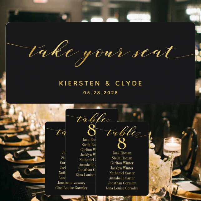 Goldkalligraphie Hochzeit Nehmen Sie Ihre Sitzplat Einladung (Von Creator hochgeladen)