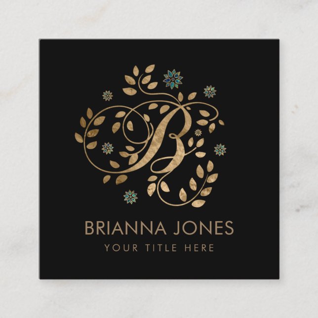 Goldkalligraphie Monogramm mit Buchstabe B Quadratische Visitenkarte (Vorderseite)