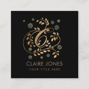 Goldkalligraphie Monogramm mit dem Buchstaben C Quadratische Visitenkarte