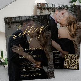 Goldkalligraphie-Overlay Foto QR CODE Hochzeit Einladung