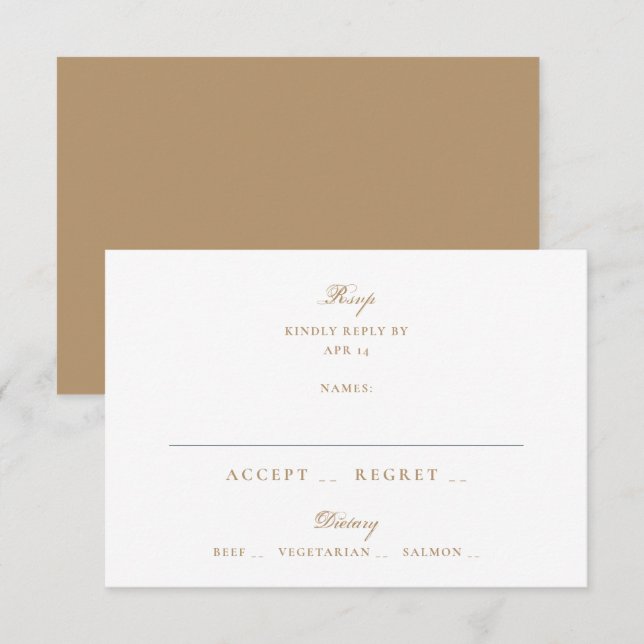 Goldkaramel Formal Calligraphy Elegante Wedding RSVP Karte (Vorne/Hinten)