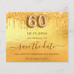 Goldkarte zum 60. Geburtstag, Glitzer Save the Dat