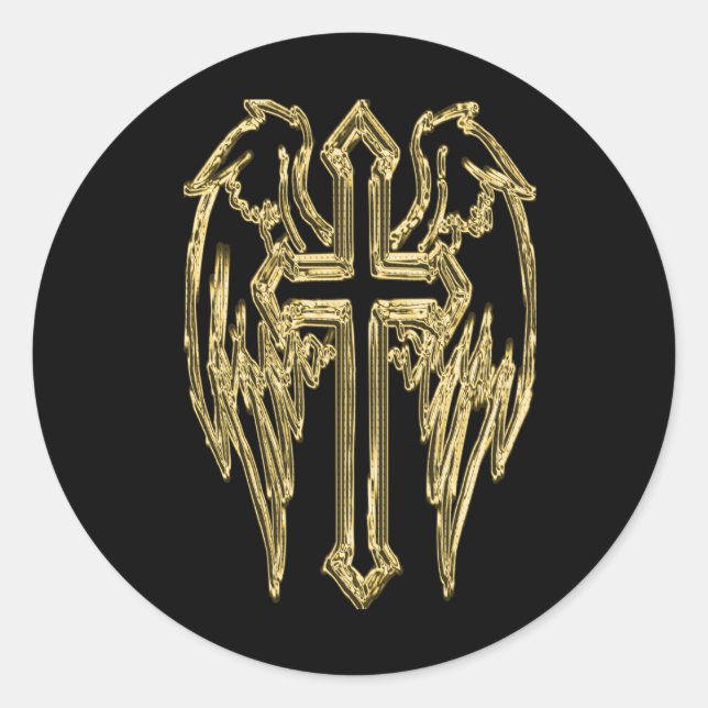 Goldkatholisches Kreuz mit Flügeln Runder Aufkleber (Vorderseite)