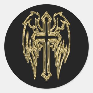 Goldkatholisches Kreuz mit Flügeln Runder Aufkleber