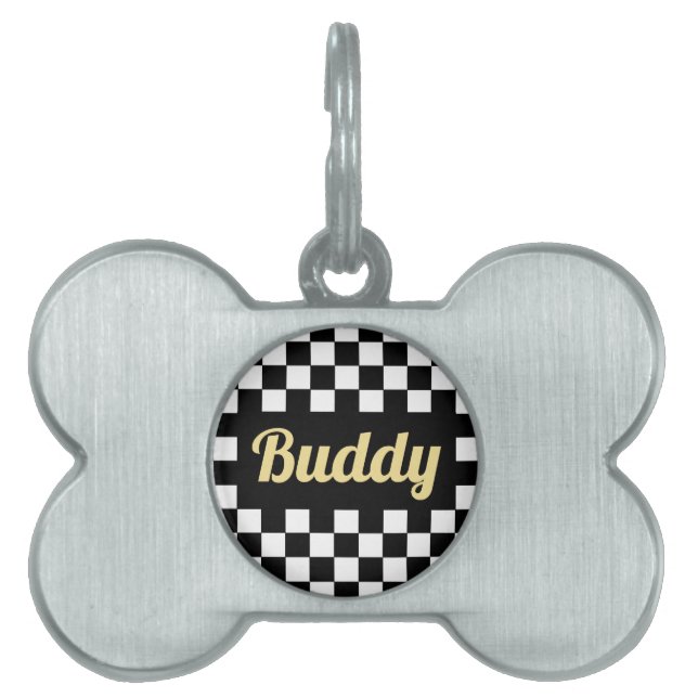 Goldkatzen Name Moderner Schwarz-weißer geprüfter Tiermarke (Vorderseite)