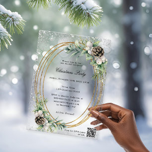 Goldkegel-Grün-QR-Code-Firmen-Weihnachtsfeier Acryleinladungen
