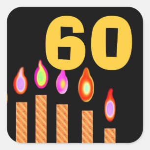 Goldkerzen 60. Geburtstag Quadratischer Aufkleber