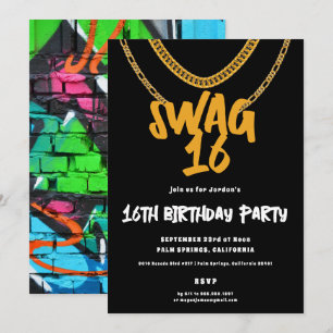 Goldkette Swag 16 Geburtstagspartei Einladung