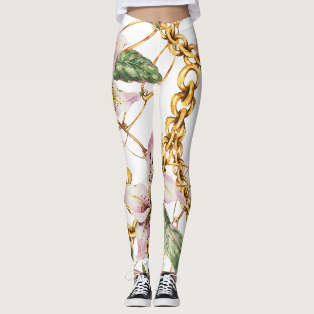 Goldketten & Royal Lilies: Wasserfarbenprächtige E Leggings (Vorderseite)