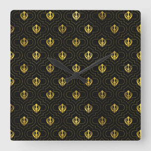 GoldKhanda Symbolmuster Quadratische Wanduhr