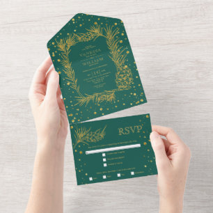 Goldkiefer, Konfetti Evergreen Hochzeit Glitzer All In One Einladung