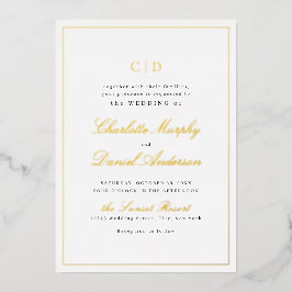 Goldklassische Elegance-Script-Monogram-Hochzeit Folieneinladung