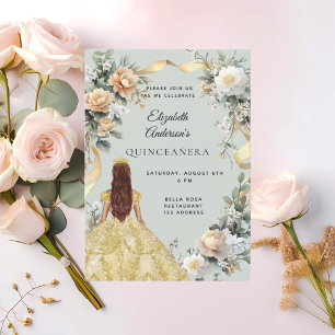 Goldkleid aus Quinceanera Blütengrün Einladung