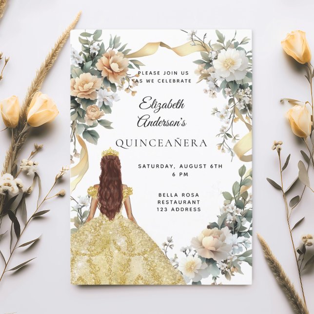 Goldkleid aus Quinceanera Blütengrün Einladung (Von Creator hochgeladen)