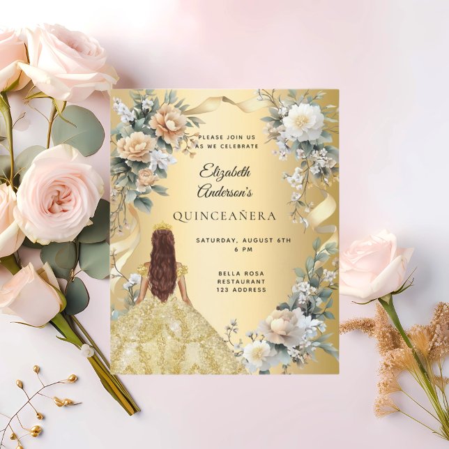 Goldkleid aus Quinceanera, gelbe Blumen Einladung (Von Creator hochgeladen)